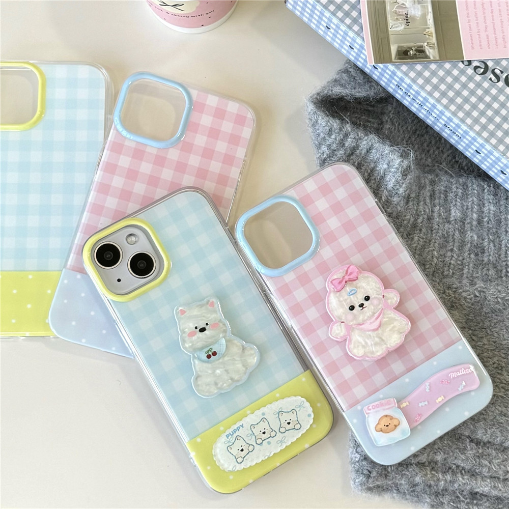 Perro tridimensional lindo a cuadros fresco para iPhone14 funda para teléfono móvil 15ProMax Apple 13/12 hembra 14P