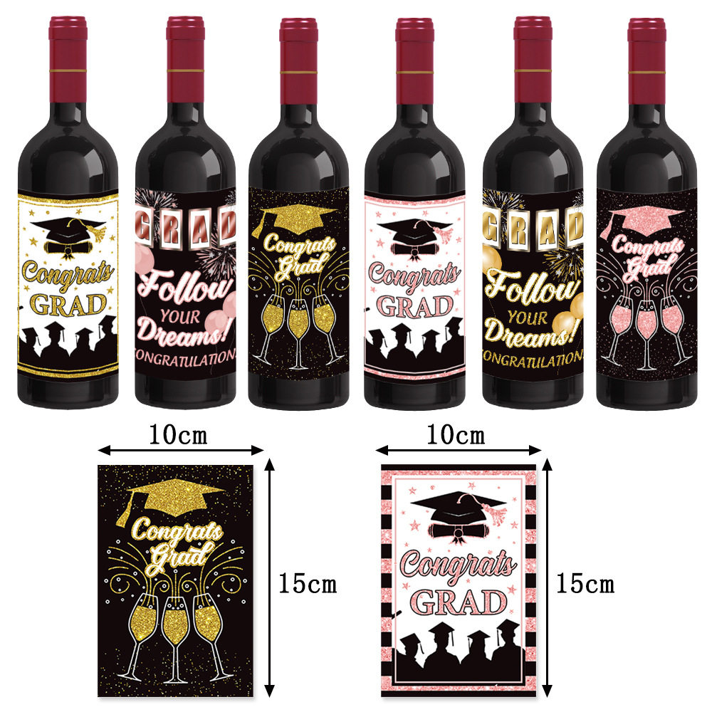 Nueva temporada de graduación fiesta decoración botella de vino pegatinas de la Universidad decoración fiesta vino botella pegatinas adhesivas