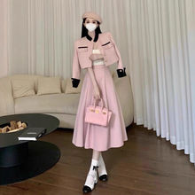 2025春秋新款撞色立领短款小香风套装裙两件套气质成熟御姐套装裙