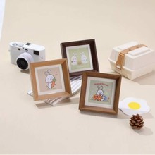 创意卡通木质相框ins风可爱迷你摆台高级感胡桃木正方形4寸小画框