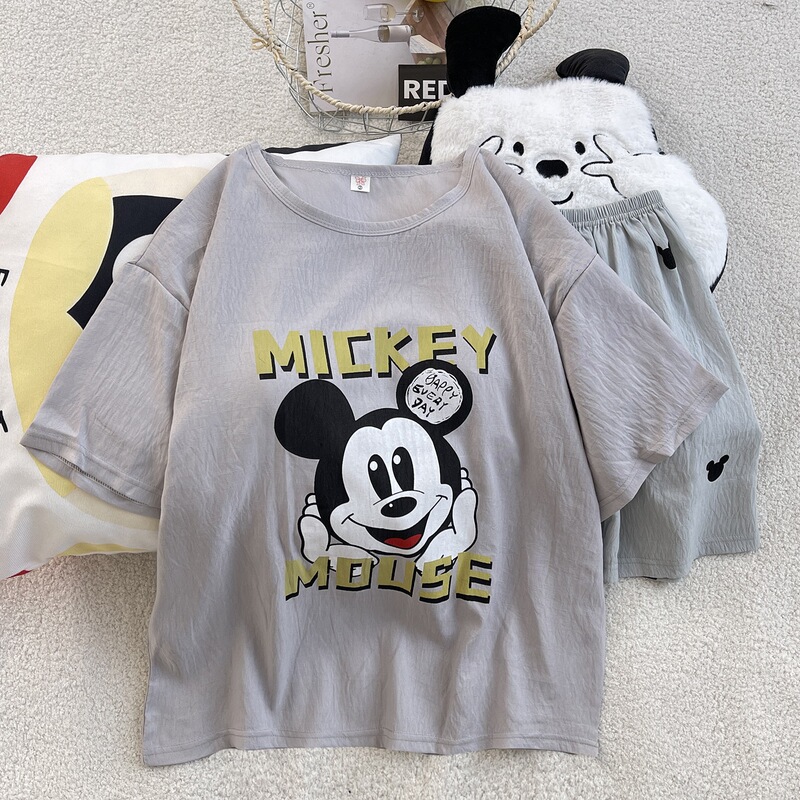 Pajamas with Breast Pads for Women, Summer Short-Sleeved Pullover, Cute Korean Style Home Clothes Set, Cloud Cotton - Special Price Split Style