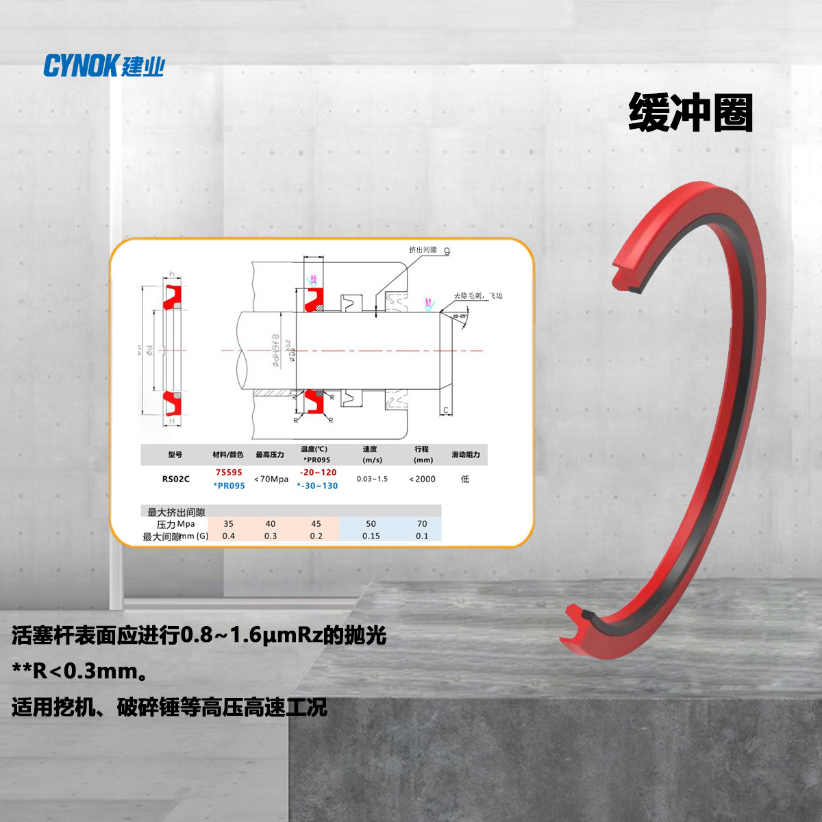 优质液压缸油封 缓冲环聚氨酯缓冲圈适用于破碎锤尺寸155*170.5*6
