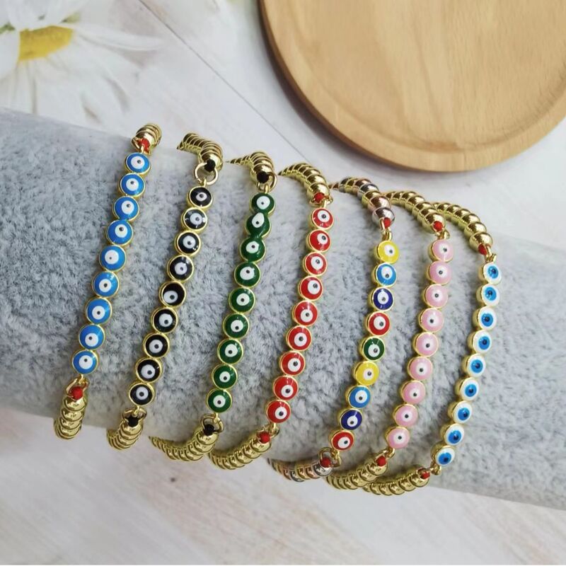 Devil's Eye Bracelet for Women, Copper Plated with 18K Gold, Evil Eye Design, Adjustable Open Style, European and American Style Jewelry Wholesale