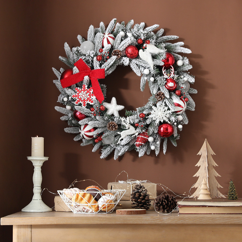 Nueva Corona Navideña para Puerta de 50/60 cm, Decoraciones Navideñas, Corona de Nieve, Adornos Colgantes, Decoración para Escenarios