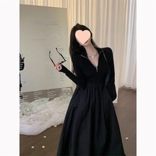 跨境法式时尚休闲甜美连衣裙女秋冬季新款打底内搭垂坠感气质长裙