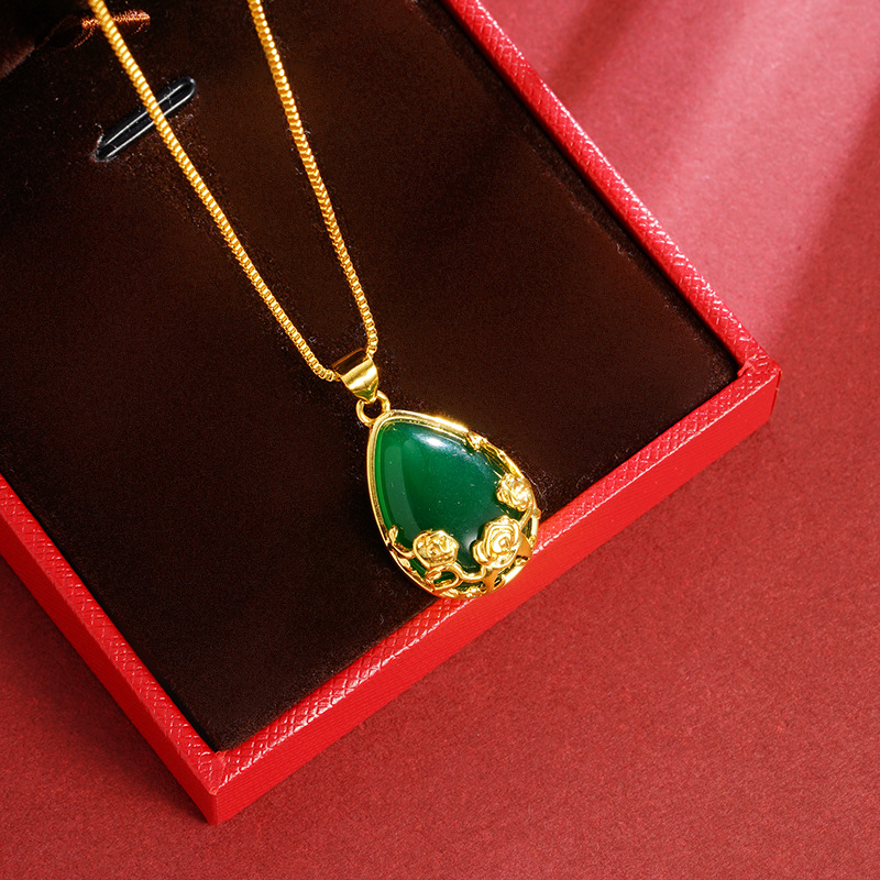 Gufasha dorado rose gota de agua damas colgante no se desvanece imitación de jade de joyas de regalo fábrica al por mayor suministro