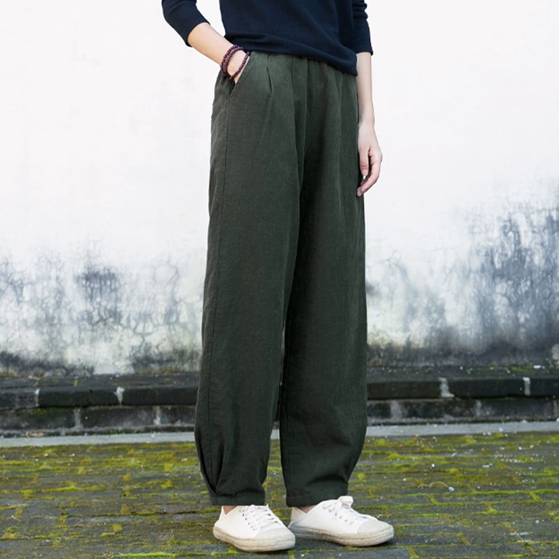 Casual Spring Trousers, cotton-linen blend, loose fit, mid-rise, multi-color sizes S–L