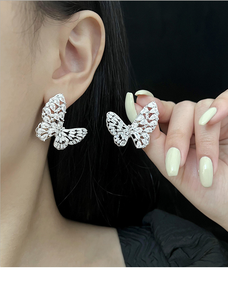 1 Pair Ig Style Shiny Butterfly Plating Hollow Out Inlay Copper Rhinestones Ear Studs display picture 3