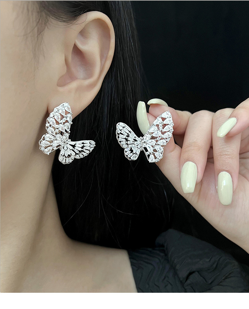 1 Paire Style Ig Brillant Papillon Placage Évider Incruster Le Cuivre Strass Boucles D'oreilles display picture 3