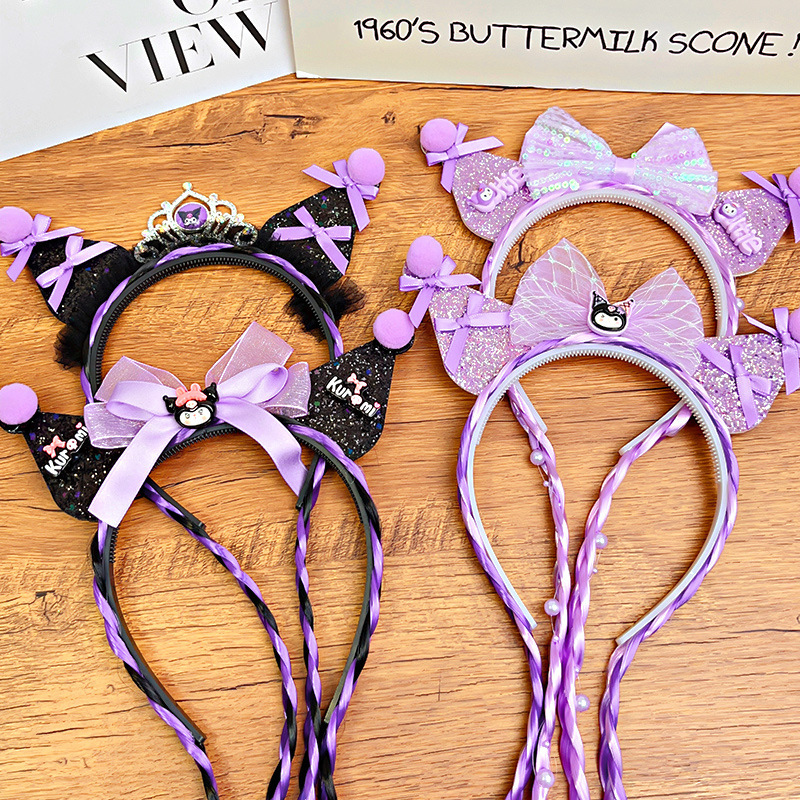 Niñas niñas lindas pelucas Sanrio trenzas prensas de cabello bandos de cabello princesa adornos de cabello de dibujos animados Koolomi arco de cabello bandos