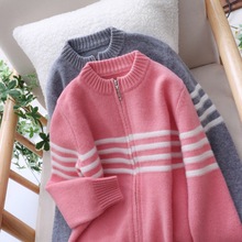 儿童纯羊毛拉链女童半高领针织毛衣男开衫韩版休闲羊毛简约外套潮