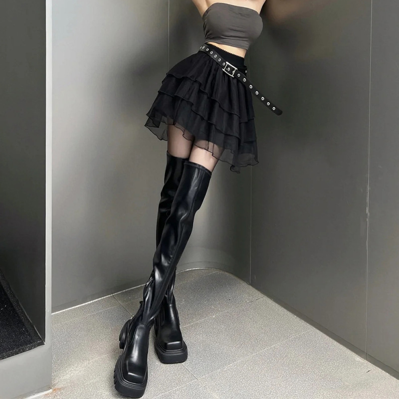 Demi-season elastic high boots platform square toe