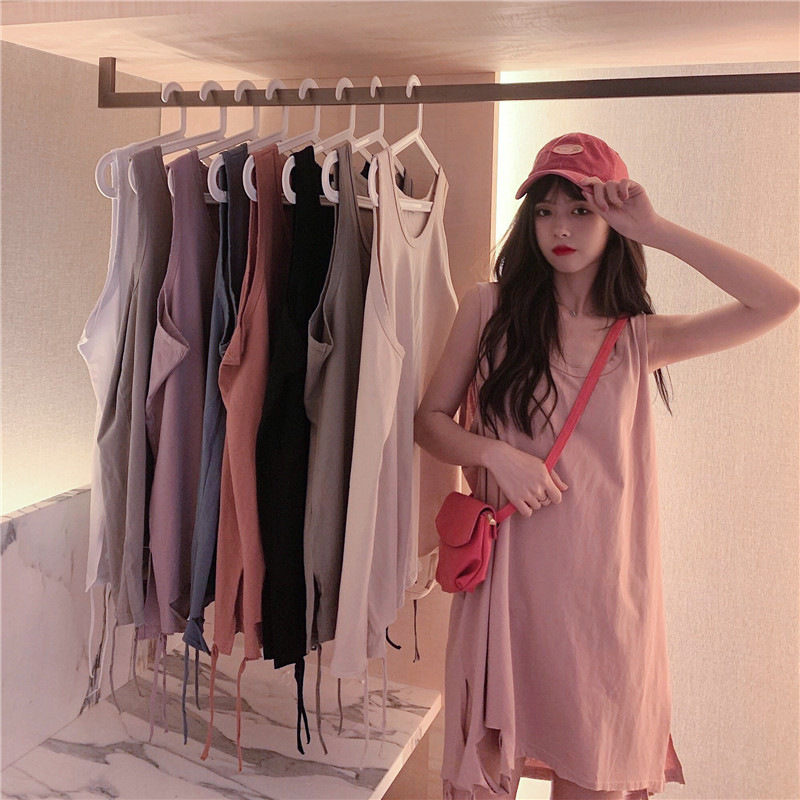 Summer hot sale Hot Cotton women's vest solid color Korean style loose street fashion ripped outer sleeveless T-shirt Summer hot sale Hot Cotton women's vest solid color Korean style loose street fashion ripped outer sleeveless T-shirt
