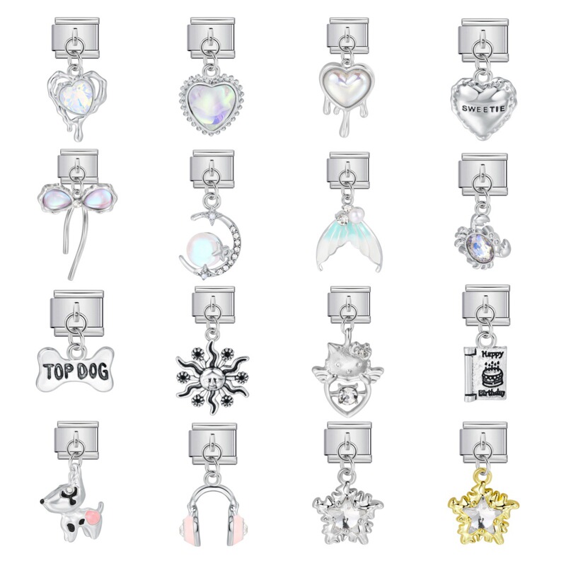 Silver Base Cute Pendant Italian Module Bracelet Hook DIY Titanium Steel Micro-Inlaid Zircon Elastic Splicing Strap Chain