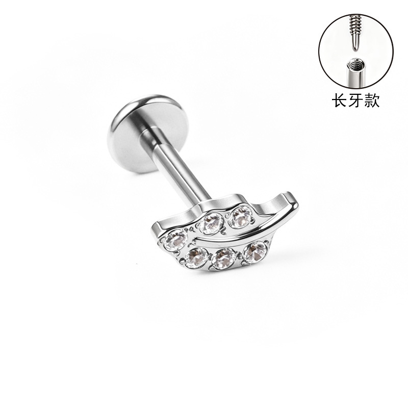 F136 Titanium Alloy Long Tooth Style Ear Studs, Finely Carved Ear Bone Studs with Zirconia, Lip Studs, G23 Titanium Body Piercing Jewelry detail image 16