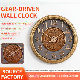 钟表书房儿童房古铜胡桃木挂钟教师图书馆高档金属指针黑金石英钟