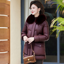 中老年妈妈棉服女中长款冬季新款中老年妇女皮羽绒棉袄带毛领保暖