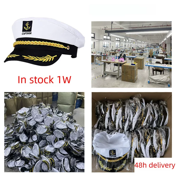Cross-Border Christmas Halloween Sailor Hat Flat-Top Captain Embroidered Adjustable Beach Sun Protection European and American Hat