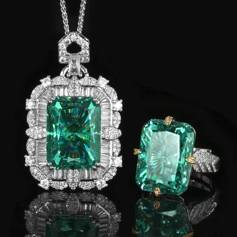 庄生生珠宝首饰套装雷迪恩切帕拉绿方钻吊坠套装主石15*20批发