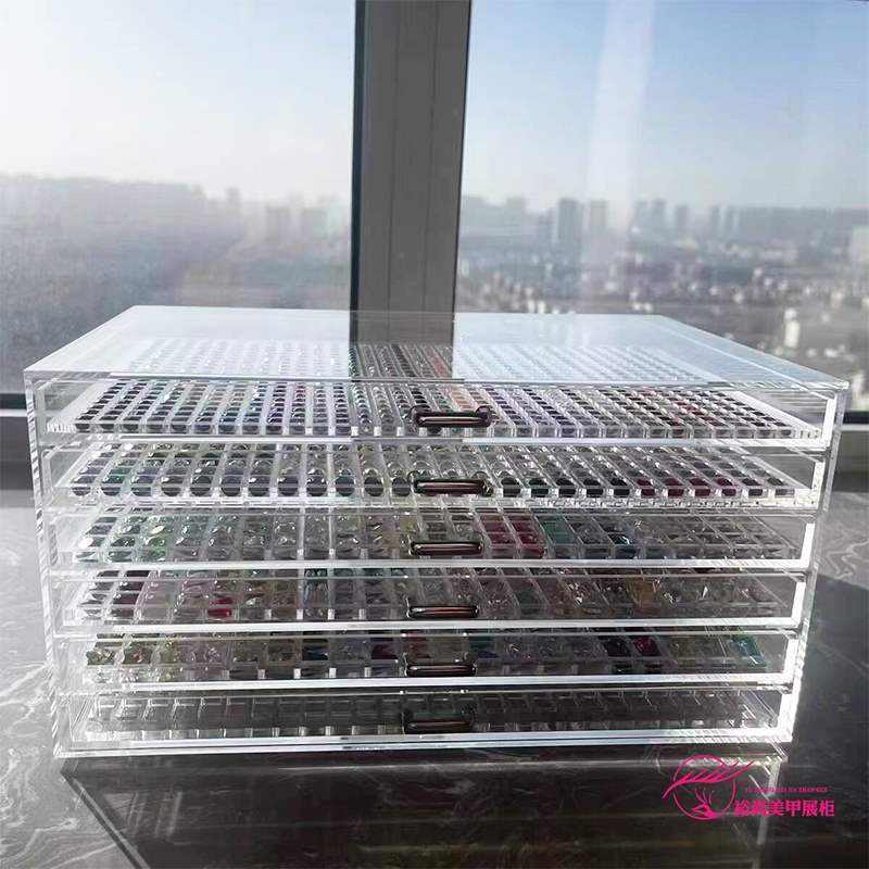 美甲桌美睫美甲店指甲油胶收纳展示柜台子中古风胡桃色实木美甲柜|undefined