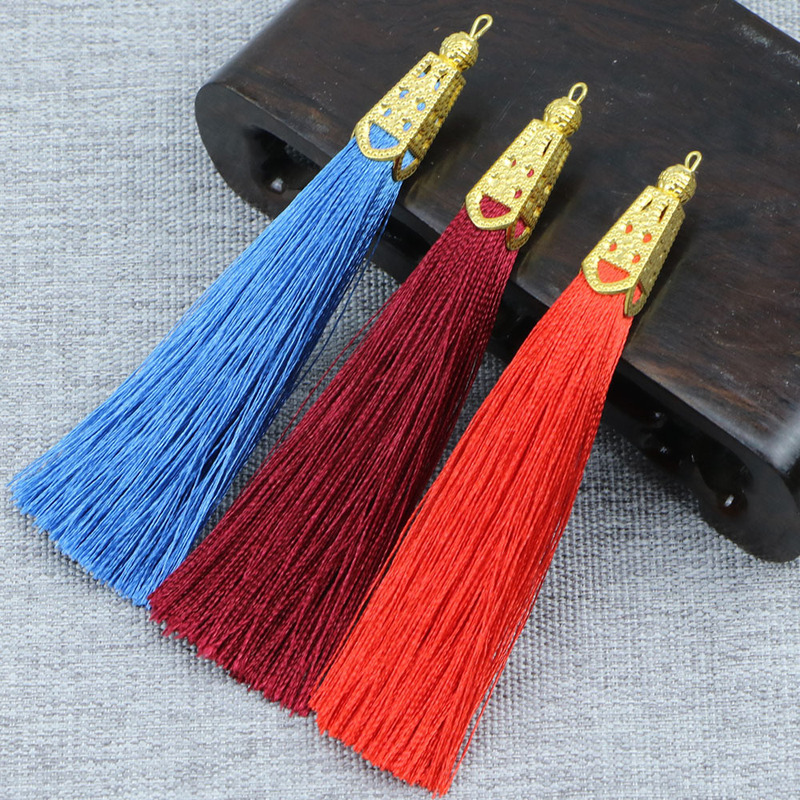 9.5cm Alloy Square Tower Tassel Polyester Vertical Fringe Keychain Pendant Gold Square Hat Tassel Pendant