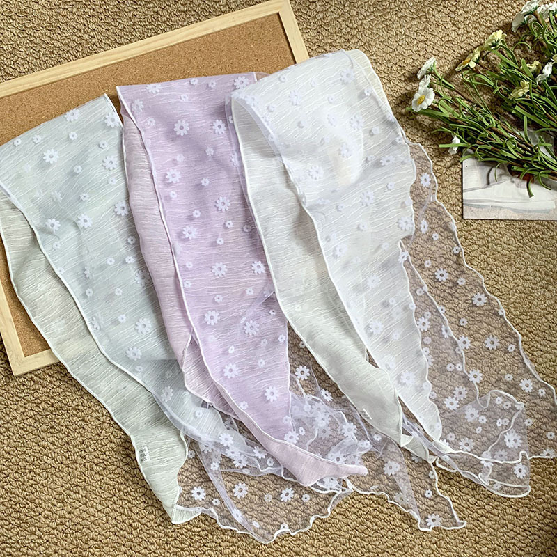 Pañuelo femenino estilo pastoral bufanda de cuello de todo fósforo costura bufanda de seda de encaje floral bufanda triangular de sentido avanzado cintura