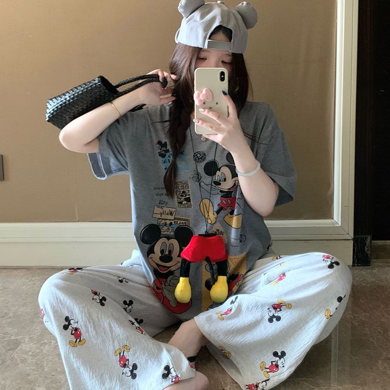 (6535 Knitted Cotton) Summer Short Sleeve Pajamas Women's Cartoon Set (6535 Knitted Cotton) Summer Short Sleeve Pajamas Women's Cartoon Set