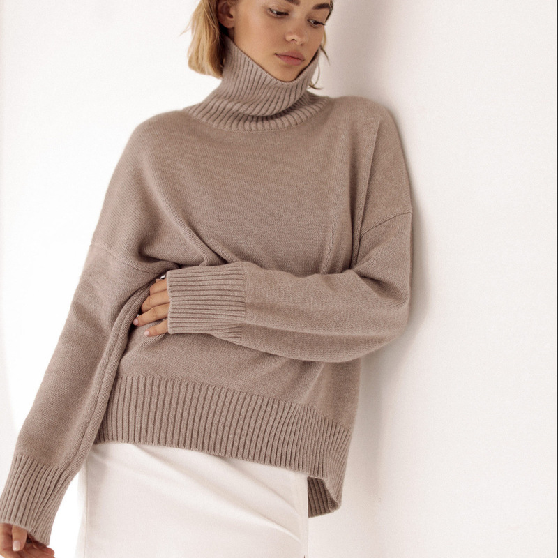 Cross-Border Women's Sweater Jacket Loose High Collar Autumn and Winter New Classic Simple Casual Sweater Top