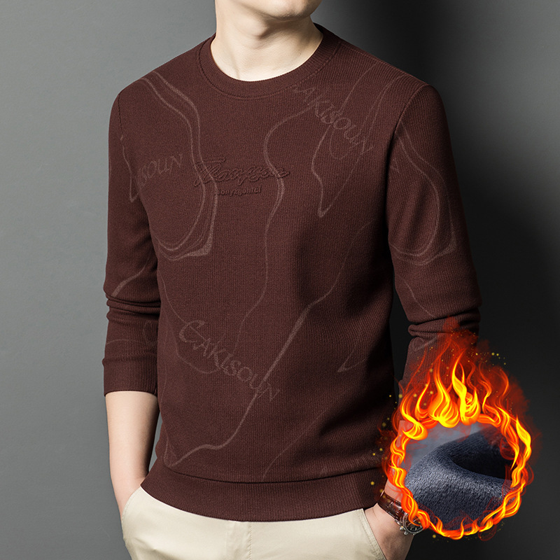 Men's Fleece Hoodie For Autumn And Winter, Simple And Versatile, Loose Round-Neck Thickened T-Shirt For Middle-Aged And_voghion.com