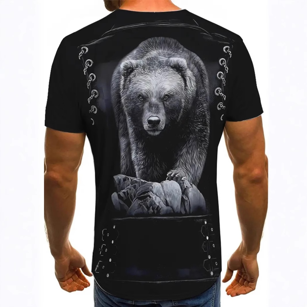 Europa y América AliExpress venta caliente oso blanco chaqueta de mezclilla estampado 3D camiseta de cuello redondo de manga corta de alta suelta de verano para hombres