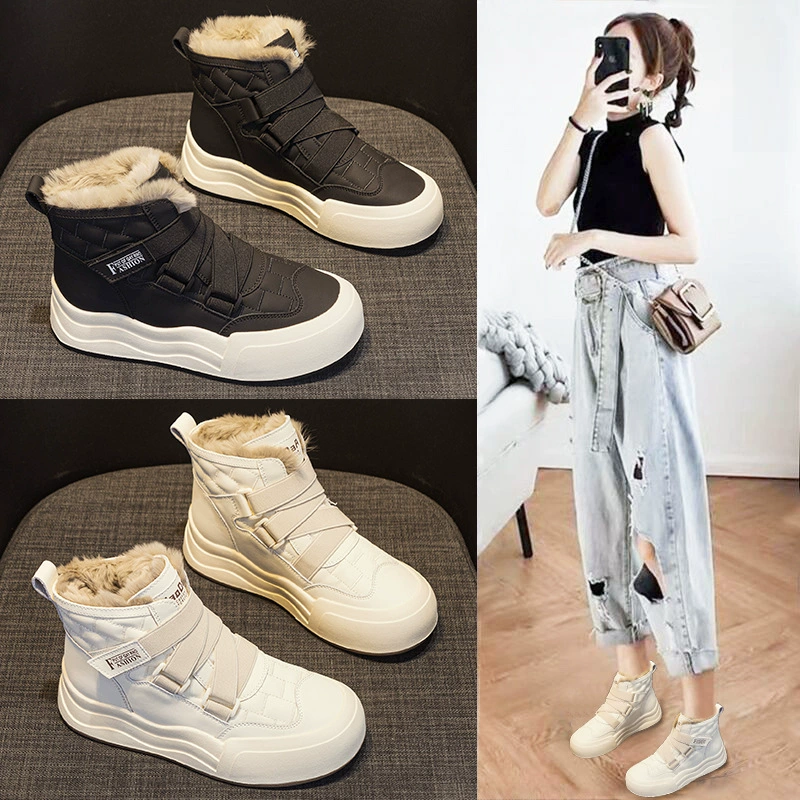 Теплые модные женские зимние сапоги, новинка зимы 2025, с толстым флисом 600 г, высокие универсальные меховые сапоги в корейском стиле из хлопка.