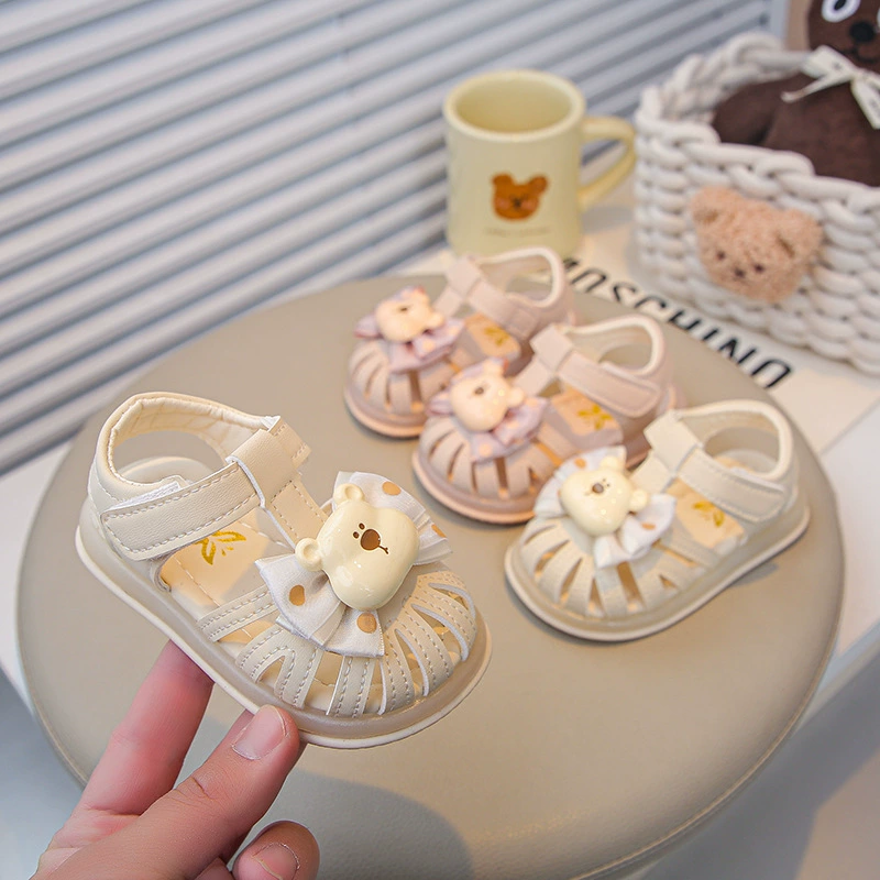 2025 Новый корейский мультфильм кружевной бант принцесса ходок обувь для девочек на мягкой подошве Нескользящие сандалии