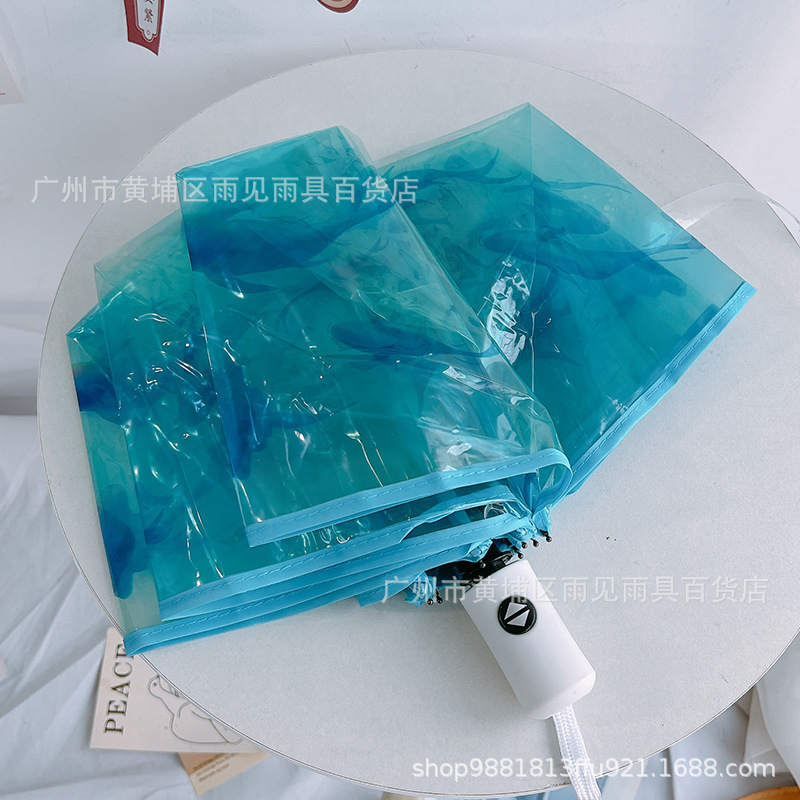 透明水族館海洋三つ折り傘全自動ネット赤直柄傘折り畳み児童成人クラゲクジラ写真|undefined