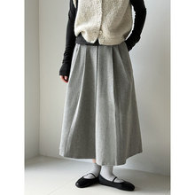 鹿西 韩系简约高腰百褶中长裙女秋季新款羊毛垂感A字半身裙1740