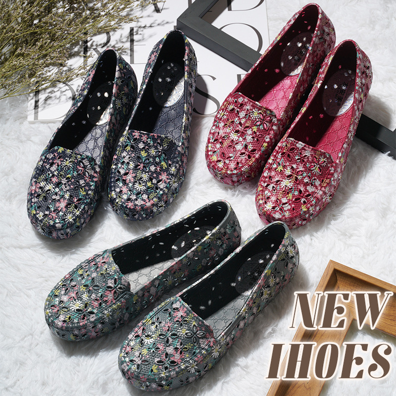 Youanmei Printed Sandals Women's Work Shoes Breathable Soft Bottom Hole Shoes Casual Sandals Mom Shoes Beach Shoes