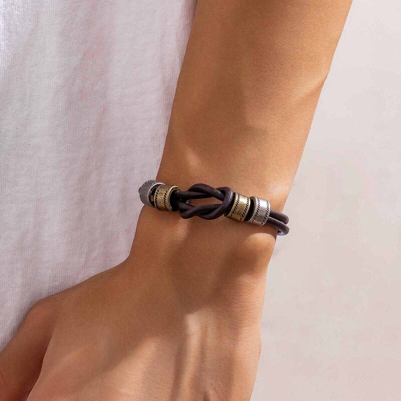 European and American hip hop personalized leather ring Bracelet Men's simple fashion high-end retro knotted bracelet men's jewelry