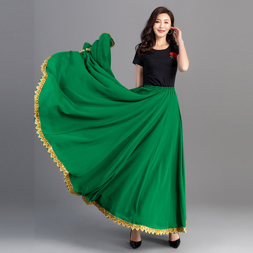 Chiffon Ballroom dancing long skirts for women girls waltz tango foxtrot smooth dancing long gown720 degrees of xinjiang dance show thin lace sequins phnom penh national dance skirt