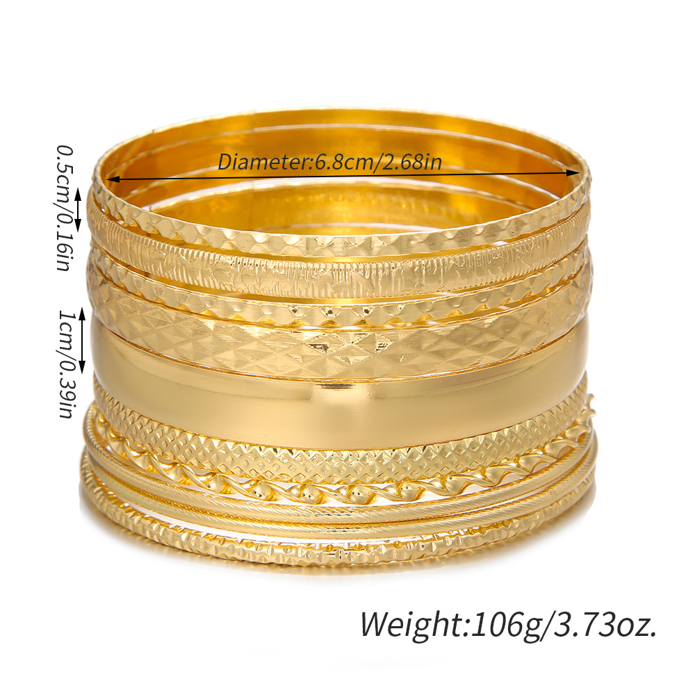 2PCS New Metal for Women's Exaggerated Bohemian Feng Shui Ripple Smooth Face Layered Bracelet Set of 10_voghion.com