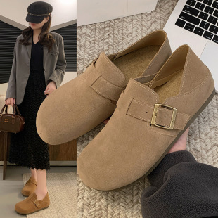 Vintage all-inclusive Bocken shoes women's 2025 spring and autumn casual slip-on lazy flat shoes frosted Bocken bean shoes