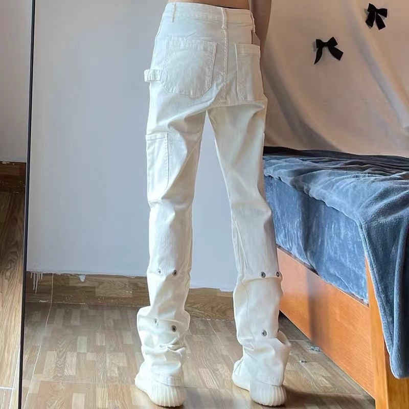 Pantalones Cargo Casuales Rectos Estilo Americano de Poliéster Corte Recto con Bolsillos para Uso Diario