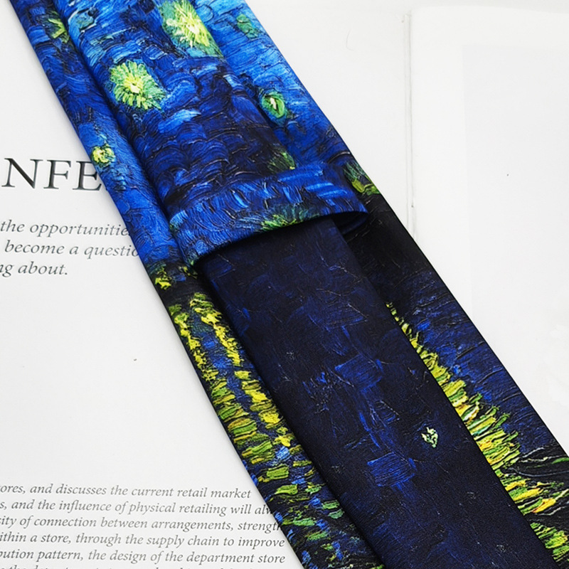 Van Gogh Pintura al óleo Hombre Impresión de seda de poliéster Corbata retro Fabricante Spot Moda Casual Corbata Mano 8cm