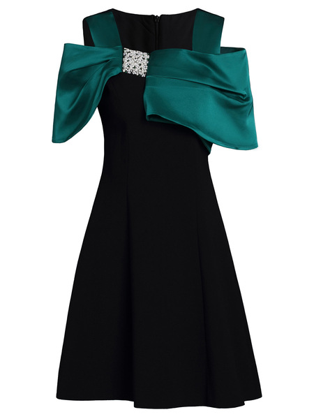 Celebrity temperament diamond embellished A-line dress short summer style