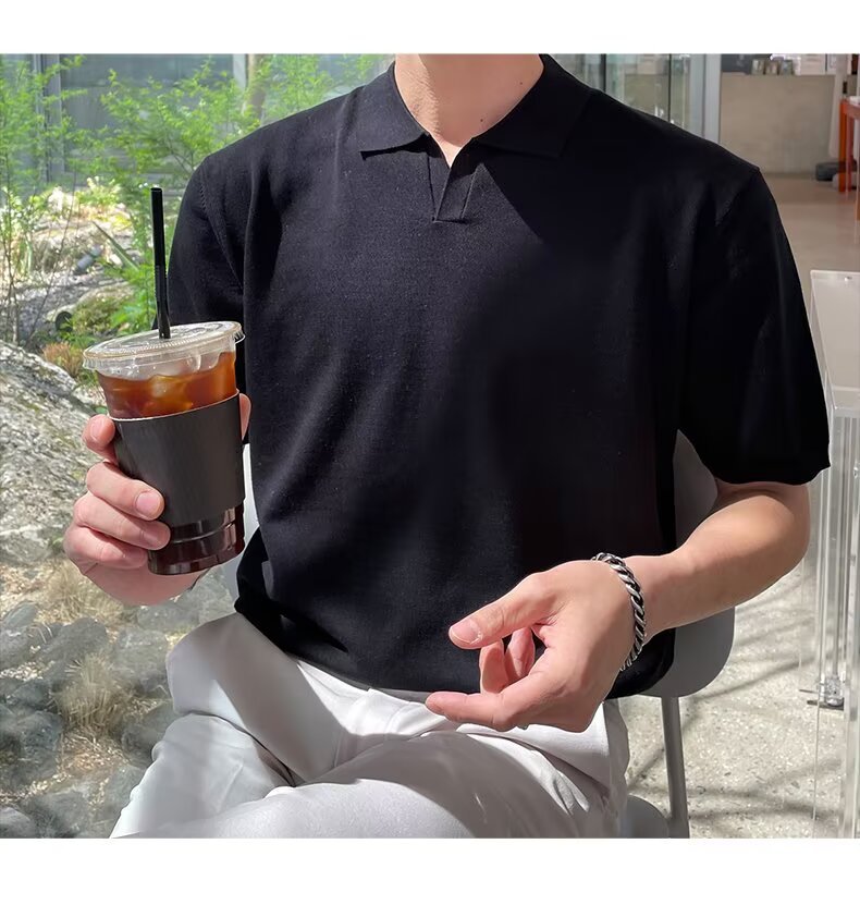 Men's Short-sleeve Polo Shirt, Trendy Brand, Summer Turn-down Collar, Korean Style, Mature And Simple, Solid Color,_viptrois.com