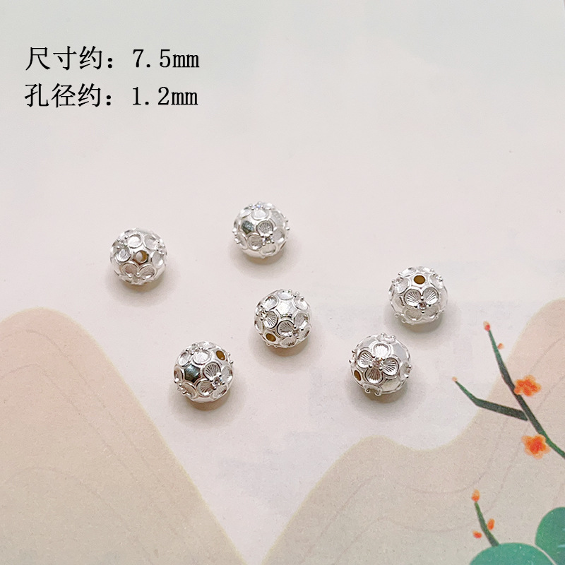 s925 silver gold-plated bow with diamond-studded flower ball, spacer beads, barrel beads, bracelet, necklace, DIY semi-finished accessories wholesale