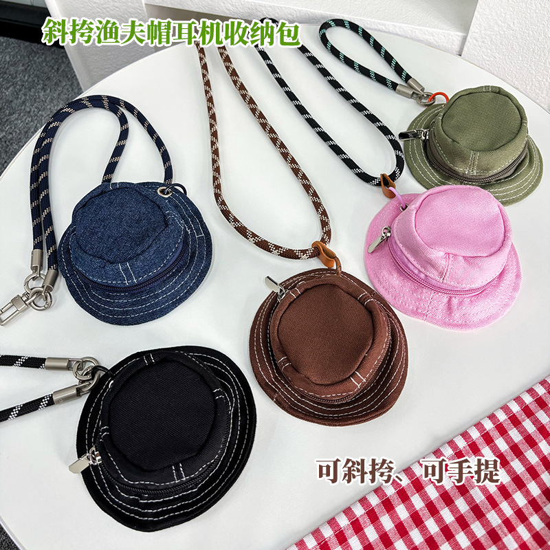New Style Hat Crossbody Coin Purse Denim Bluetooth Earphone Portable Storage Bag Fisherman's Hat Creative Key Holder New Style Hat Crossbody Coin Purse Denim Bluetooth Earphone Portable Storage Bag Fisherman's Hat Creative Key Holder