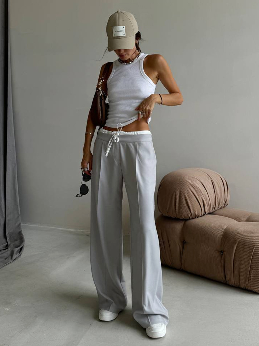 Pantalones sueltos transfronterizos Europa y América 2025 primavera nuevo falso dos piezas con diseño de cordones pantalones pantalones de traje de cercanías mujeres image 5