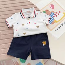 日系夏款男女儿童Polo衫短袖25夏季新小熊翻领套装7025