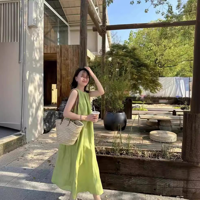 Heavy Vertical Cut Craft Romantic Girl Dress Linen Skirt Mid-length Summer Heavy Vertical Cut Craft Romantic Girl Dress Linen Skirt Mid-length Summer