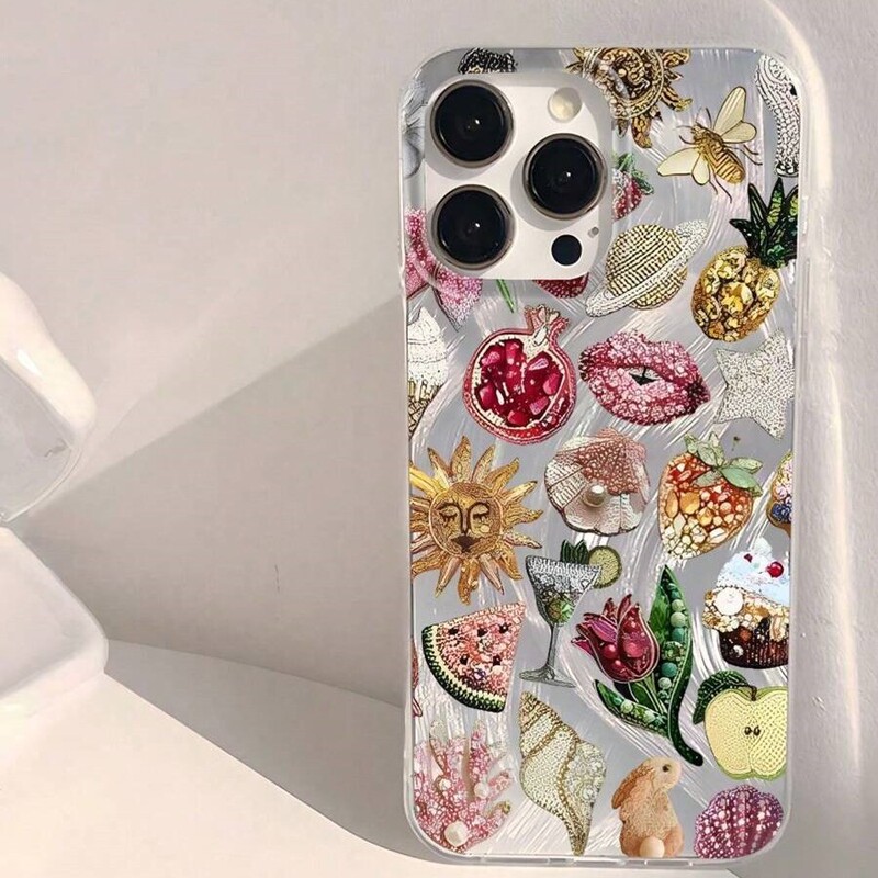 Shell Fruit Flash Mobile Phone Case Suitable for 16Promax Apple Iphone15 Protective Cover 14 Cartoon 13 Hot Model 12