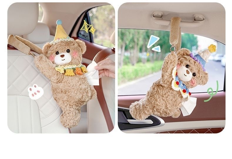 Car accessories: cute little bear tissue box for women, car-specific tissue box hanging bag, car interior decoration category